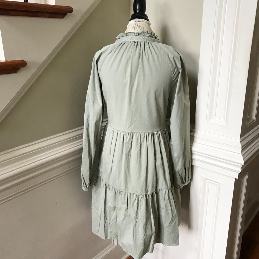 Sundry Tiered Panel Mini Dress Womens 1 Small Green Eucalyptus Long Sleeve VNeck - Picture 12 of 13